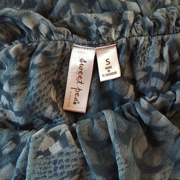 Sweet Pea Long Gray Feather Animal Print One Shoulder Ruffle Trim Maxi Dress S - Picture 4 of 4